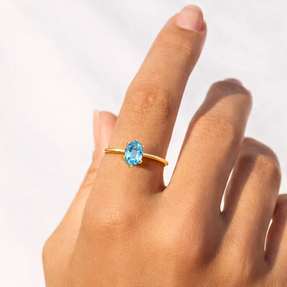 22k Gold Vermeil Blue Zircon Solitaire Ring