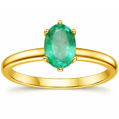 0.85 Ct Oval Green Emerald Prong 22K Gold Vermeil Solitaire Engagement Ring