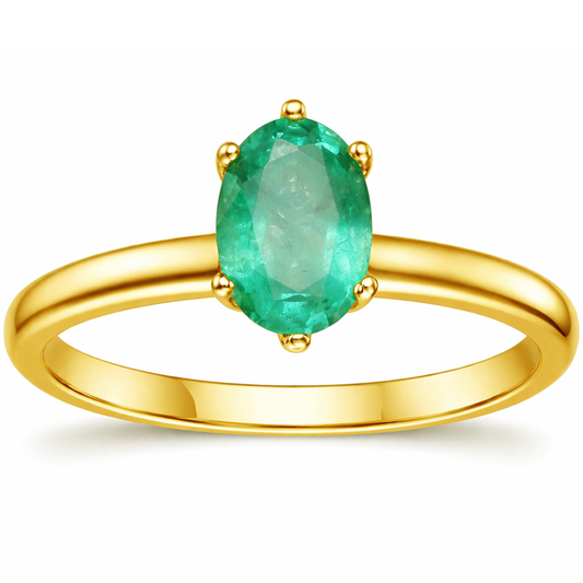 0.85 Ct Oval Green Emerald Prong 22K Gold Vermeil Solitaire Engagement Ring