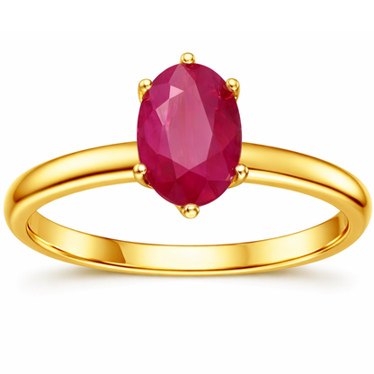 1 Ct Oval Red Ruby 22k Gold Vermeil Solitaire 6 Prong Shank Band Ring