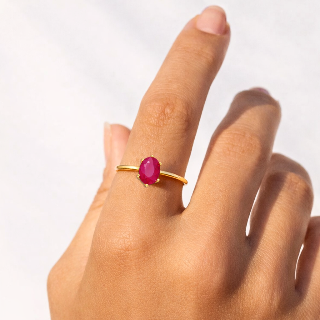 1 Ct Oval Red Ruby 22k Gold Vermeil Solitaire 6 Prong Shank Band Ring