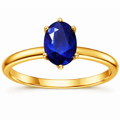 1.00 Ct Oval Blue Sapphire Prong 22k Gold Vermeil Solitaire Engagement Ring