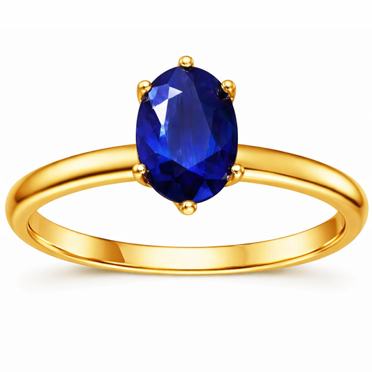 1.00 Ct Oval Blue Sapphire Prong 22k Gold Vermeil Solitaire Engagement Ring