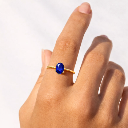 1.00 Ct Oval Blue Sapphire Prong 22k Gold Vermeil Solitaire Engagement Ring