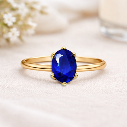 1.00 Ct Oval Blue Sapphire Prong 22k Gold Vermeil Solitaire Engagement Ring