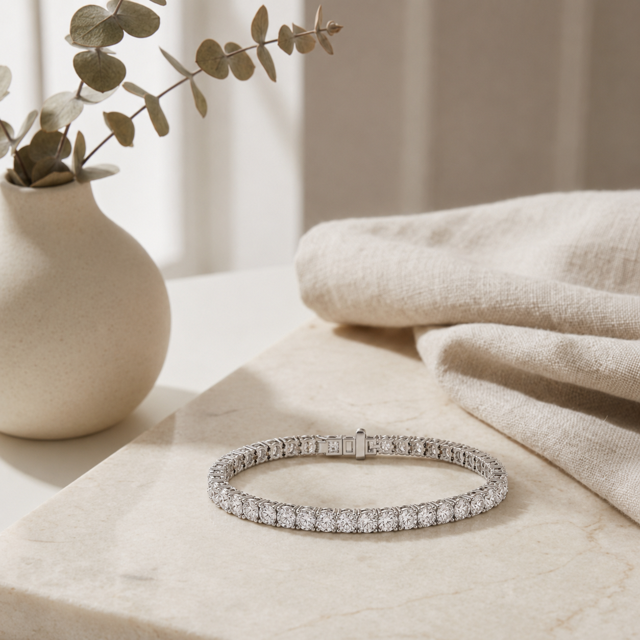 Round Shaped Lab Grown Diamond (F/VS) Classic Tennis Bracelet in 14K White Gold