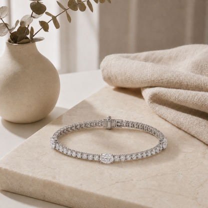 10Cttw Oval Lab Grown Diamond (F/VS) East West Station Bracelet in 14K White Gold
