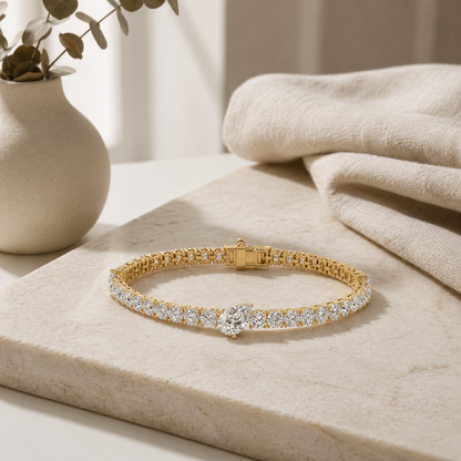 10Cttw Pear Shaped Lab Grown Diamond (F/VS) East West Station Bracelet in 14K Gold