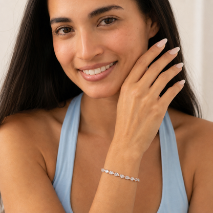 Pear Lab Grown Diamond Prong 14K Rose Gold Fancy Line Tennis Bracelet