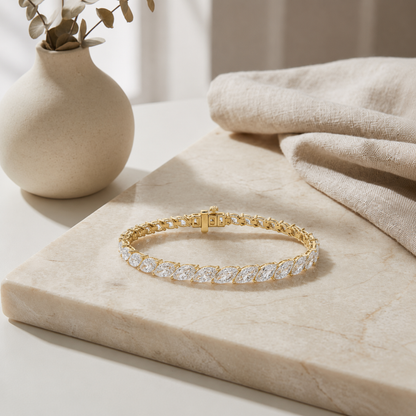 13 Ctw Marquise (F/VS) Lab Grown Diamond Prong 14K Yellow Gold Fancy Tennis Bracelet