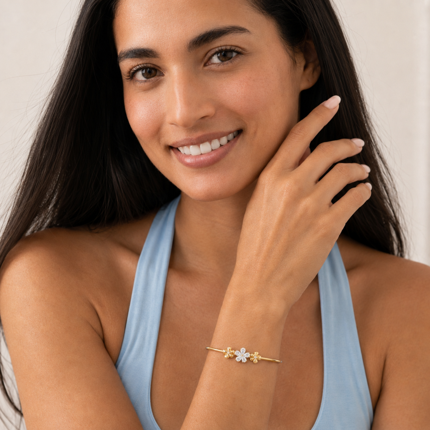 1.5Cttw Pear Shaped Lab Grown Diamond (F/VS) Fancy Flower Bangle Bracelet in 14K Gold