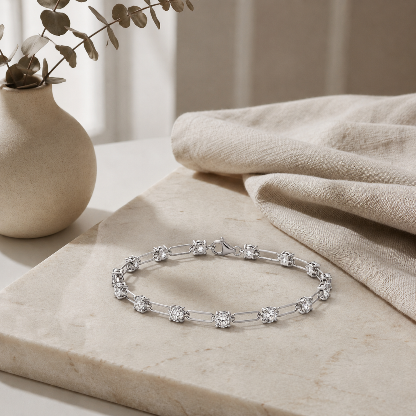 3Cttw Round Shaped Lab Grown Diamond (F/VS) Station Bracelet in 14K Gold