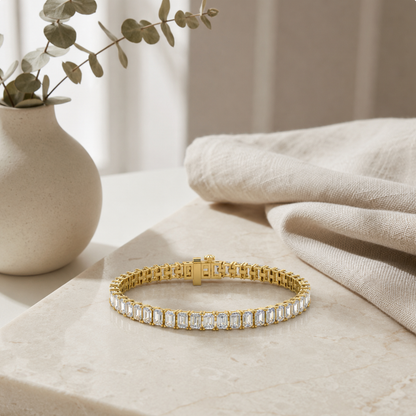 Emerald Shaped Lab Grown Diamond (F/VS) East West Line Bracelet in 14K Gold