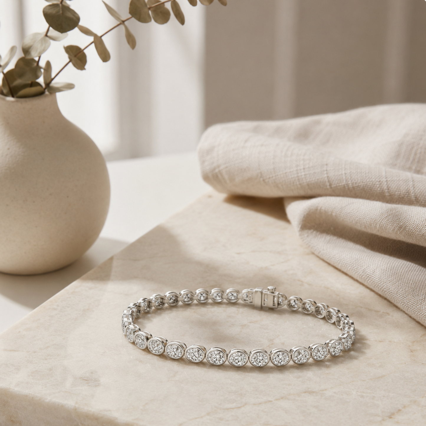 Oval Shaped Lab Grown Diamond (F/VS) East West Bezel Set Bracelet in 14K Gold