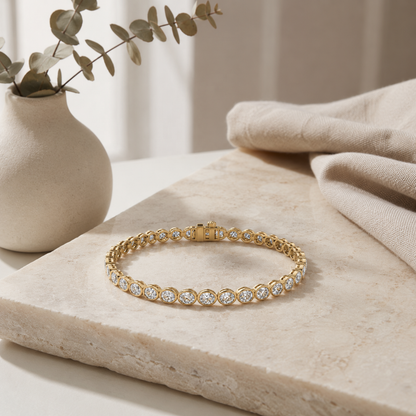 15Cttw Oval Shaped Lab Grown Diamond (F/VS) East West Bezel Set Bracelet in 14K Gold