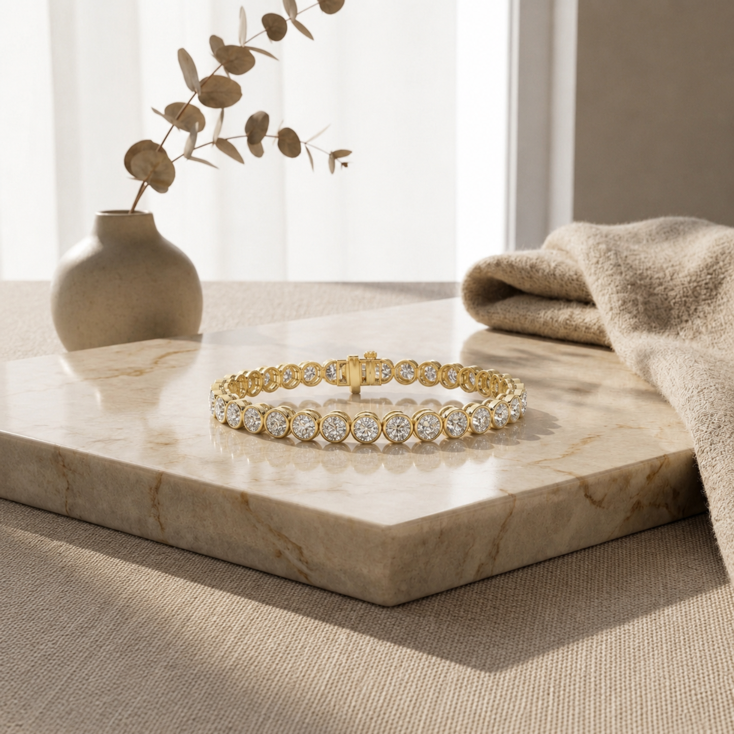 Round Shaped Lab Grown Diamond (F/VS) EastWest Bezel Set Bracelet in 14K Gold