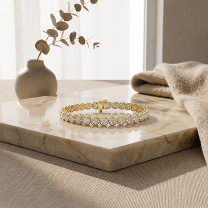 Round Shaped Lab Grown Diamond (F/VS) EastWest Bezel Set Bracelet in 14K Gold