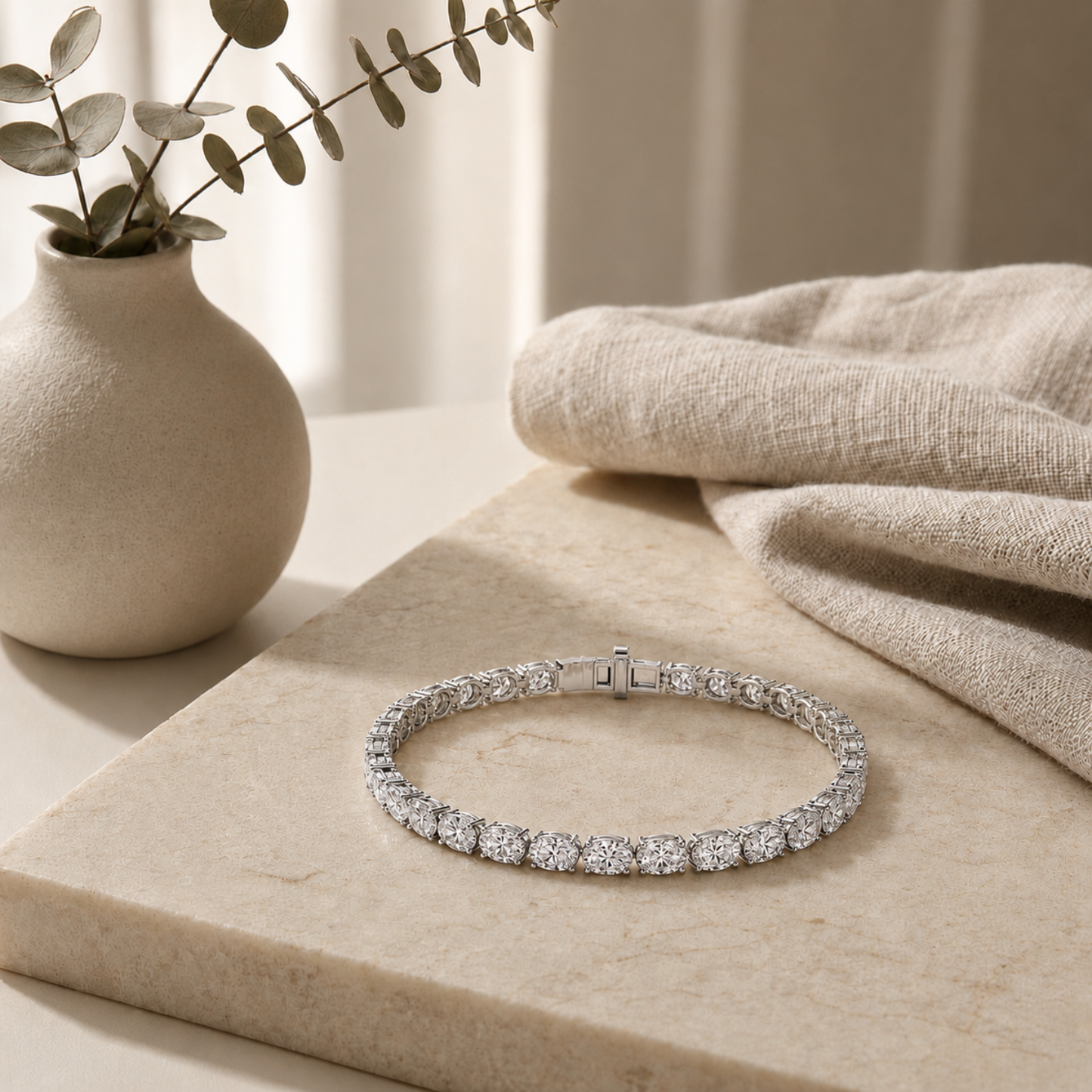 Oval Shaped Lab Grown Diamond East & West Bracelet in 14K Gold (F/VS)
