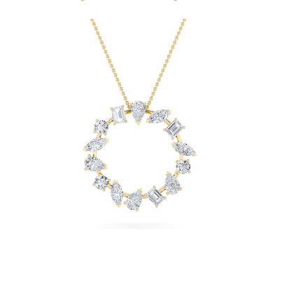3.0 Ctw Multi-Shape (F/VS) Lab Grown Diamond Prong 14K Yellow Gold Open Circle Pendant Necklace