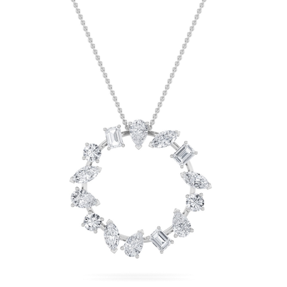 3.0 Ctw Multi-Shape (F/VS) Lab Grown Diamond Prong 14K White Gold Open Circle Pendant Necklace