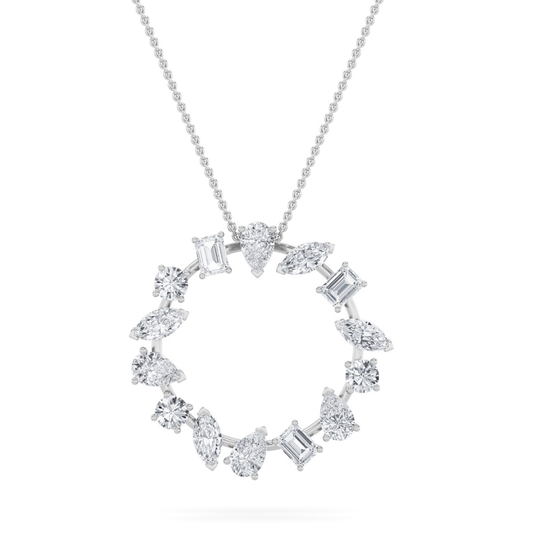 3.0 Ctw Multi-Shape (F/VS) Lab Grown Diamond Prong 14K White Gold Open Circle Pendant Necklace