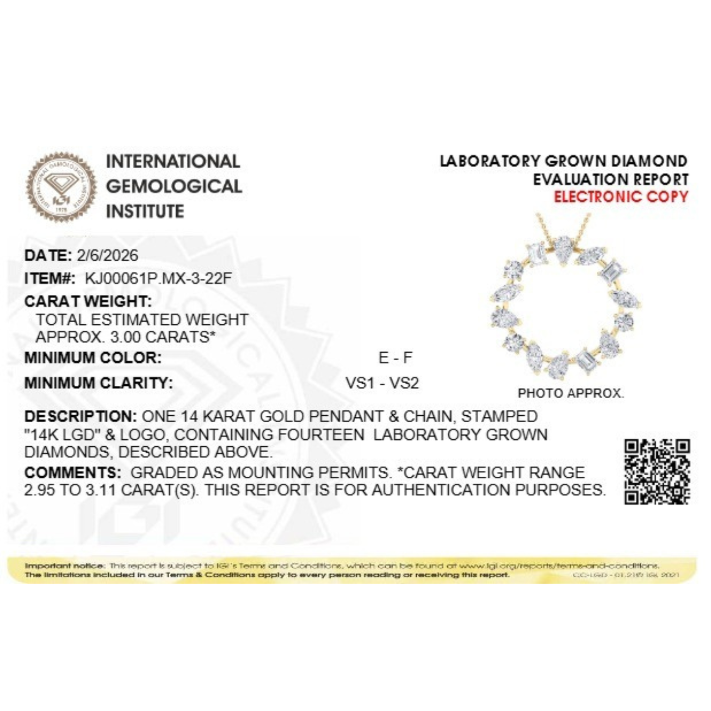 3.0 Ctw Multi-Shape (F/VS) Lab Grown Diamond Prong 14K Yellow Gold Open Circle Pendant Necklace