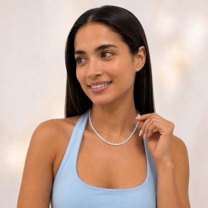 33.0 Ct (F/VS) Lab Grown Diamond Prong 14K White Gold Alternating Eternity Tennis Necklace