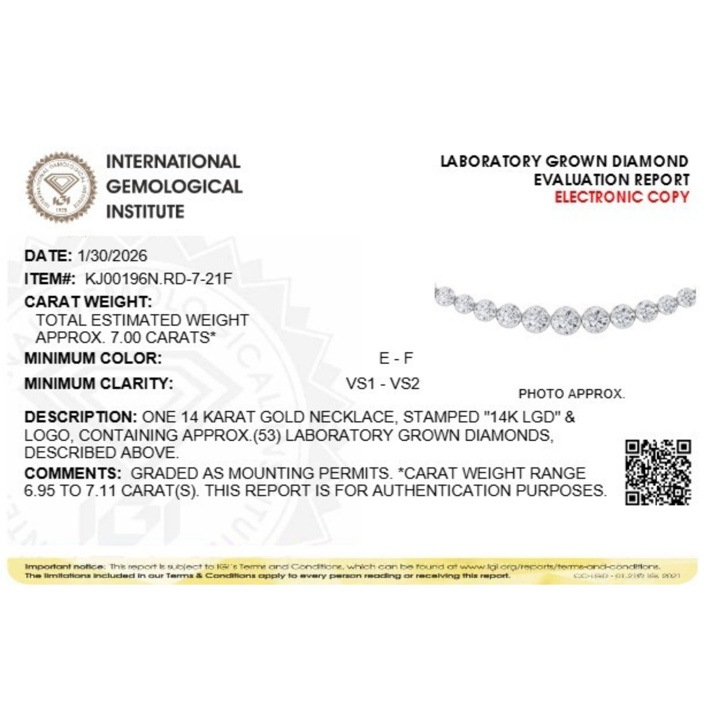 7 Ct Round (F/VS) Lab Grown Diamond Prong 14K White Gold Graduating Half Riviera Tennis Necklace