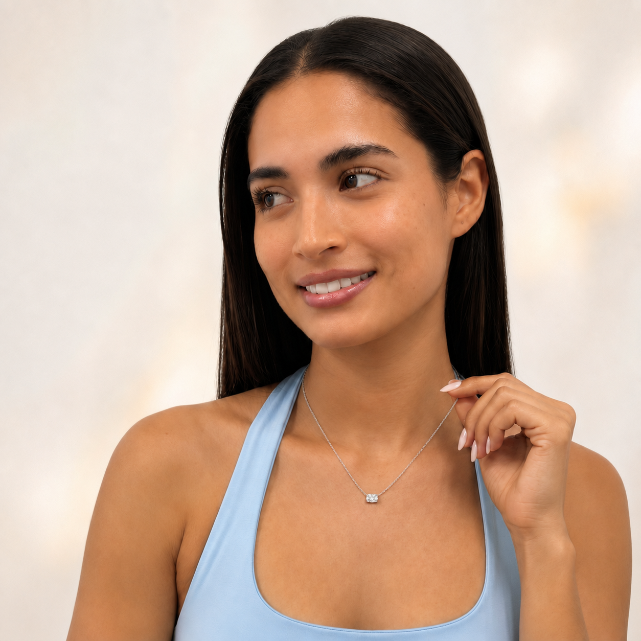 Elongated Cushion (F/VS) Lab Grown Diamond Prong 14K White Gold East West Solitaire Pendant Necklace