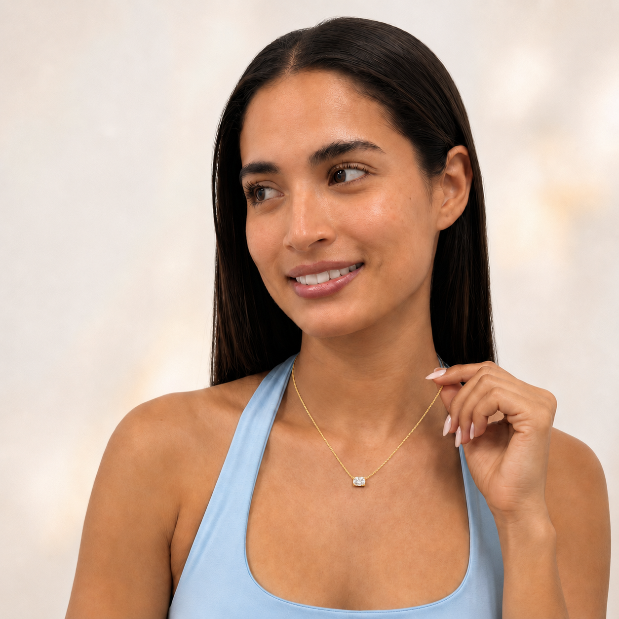 Elongated Cushion (F/VS) Lab Grown Diamond Prong 14K Yellow Gold East West Solitaire Pendant Necklace