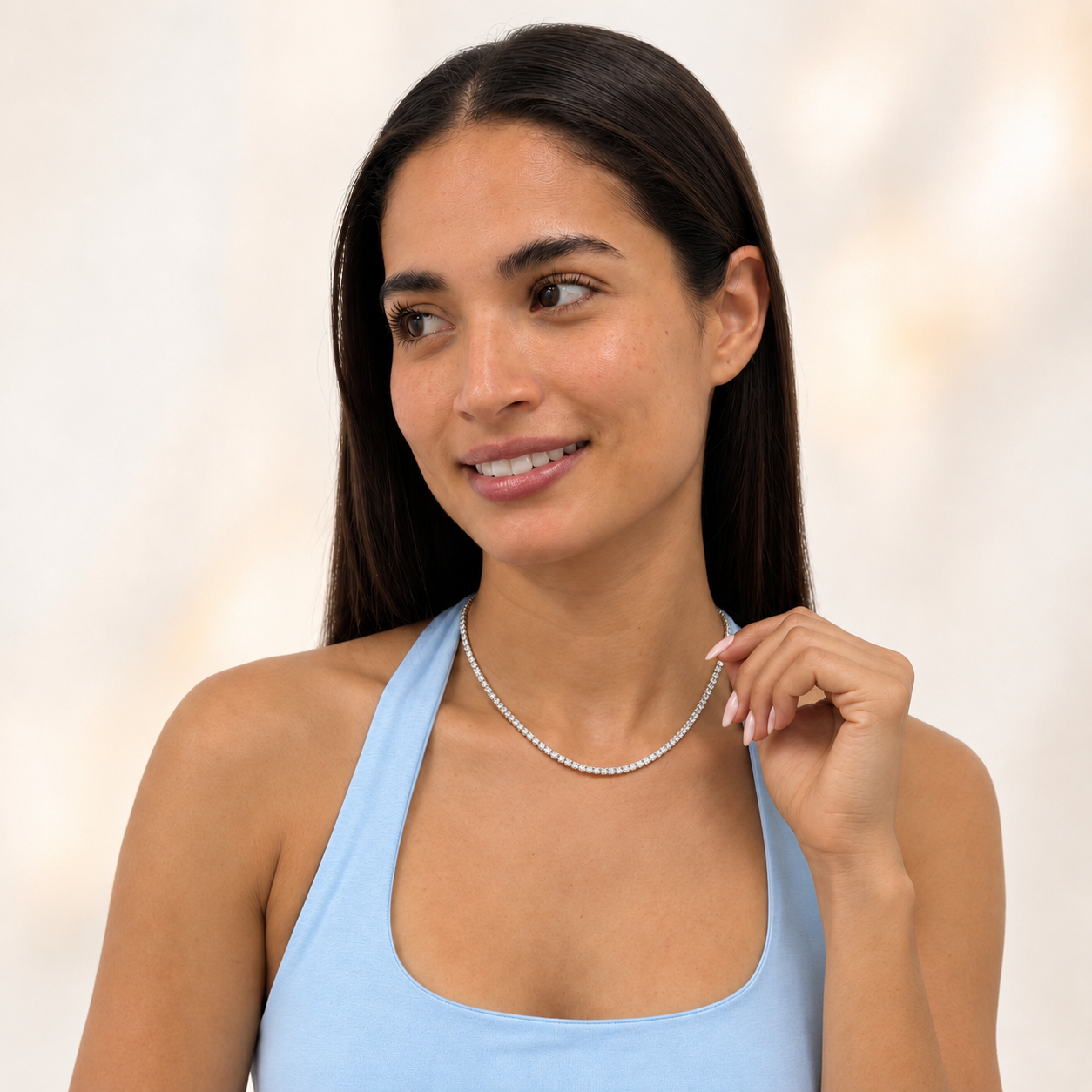 10 Ct Round (F/VS) Lab Grown Diamond Prong 14K White Gold Classic Eternity Tennis Necklace