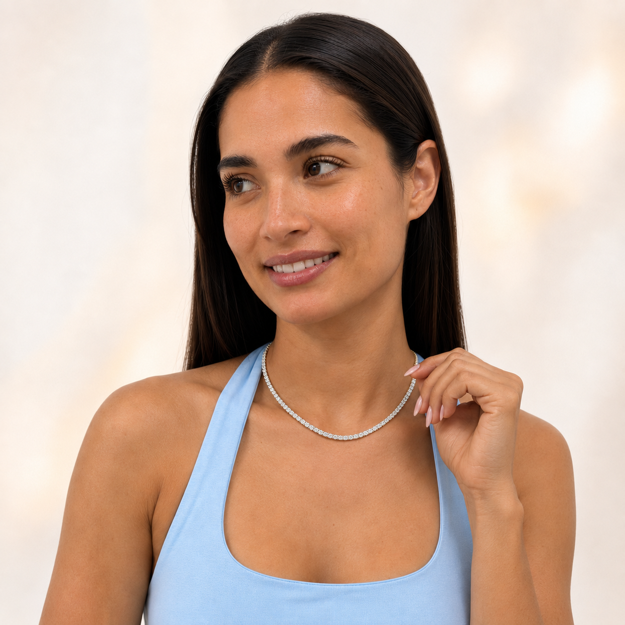 Round (F/VS) Lab Grown Diamond Prong 14K Yellow Gold Classic Eternity Tennis Necklace
