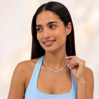 Emerald (F/VS) Lab Grown Diamond Prong 14K White Gold Classic Eternity Tennis Necklace