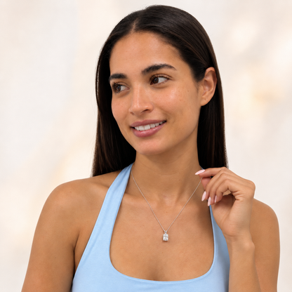 1.0-2.0ct Elongated Cushion Shaped Lab Grown Diamond (F/VS) Split Bale Solitaire Pendant in 14K White Gold