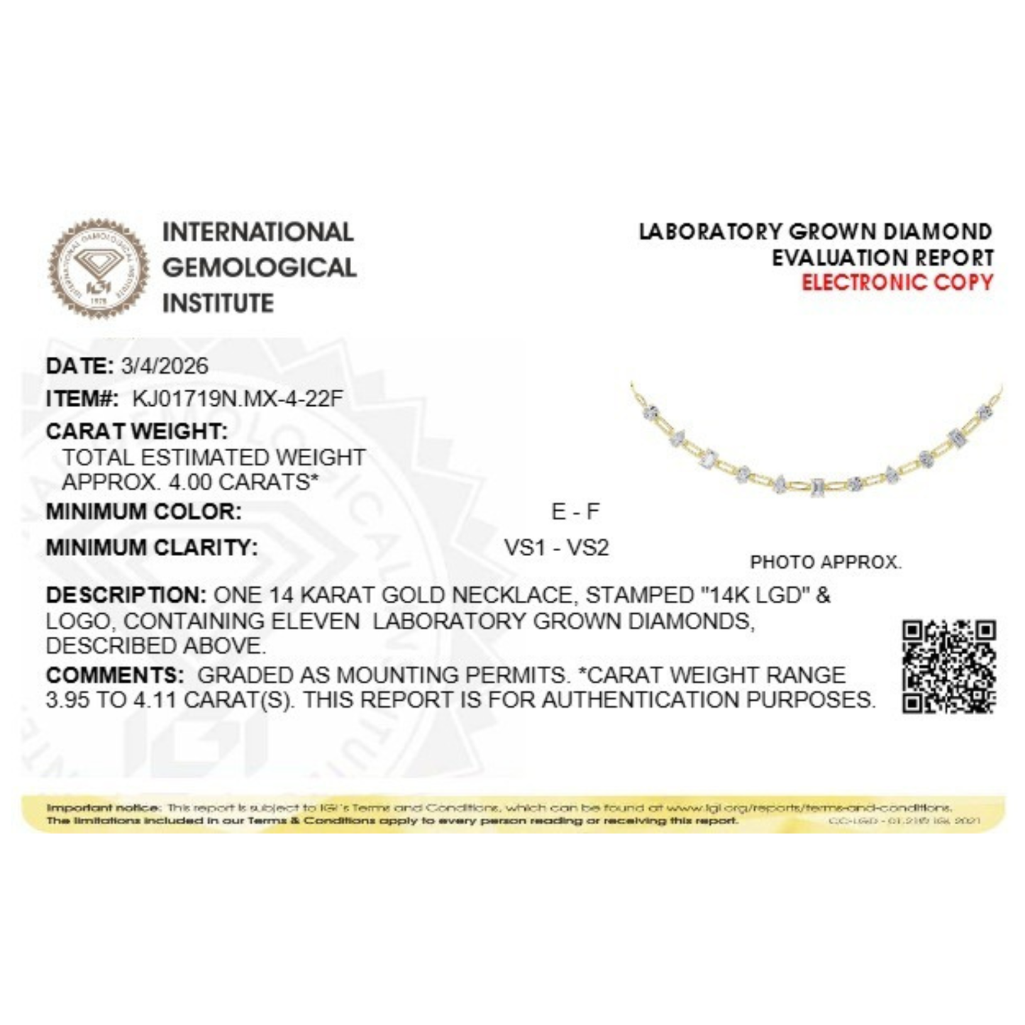 4.0ct "4Cttw Emerald, Pear, Oval and Round Shaped Lab Grown Diamond (F/VS) Station Necklace in 14K Yellow Gold"