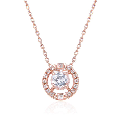 1.30 Ct Round White Topaz Prong Rose Gold Plated Silver Pendant Necklace
