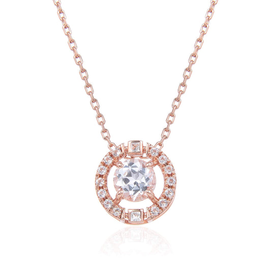 1.30 Ct Round White Topaz Prong Rose Gold Plated Silver Pendant Necklace