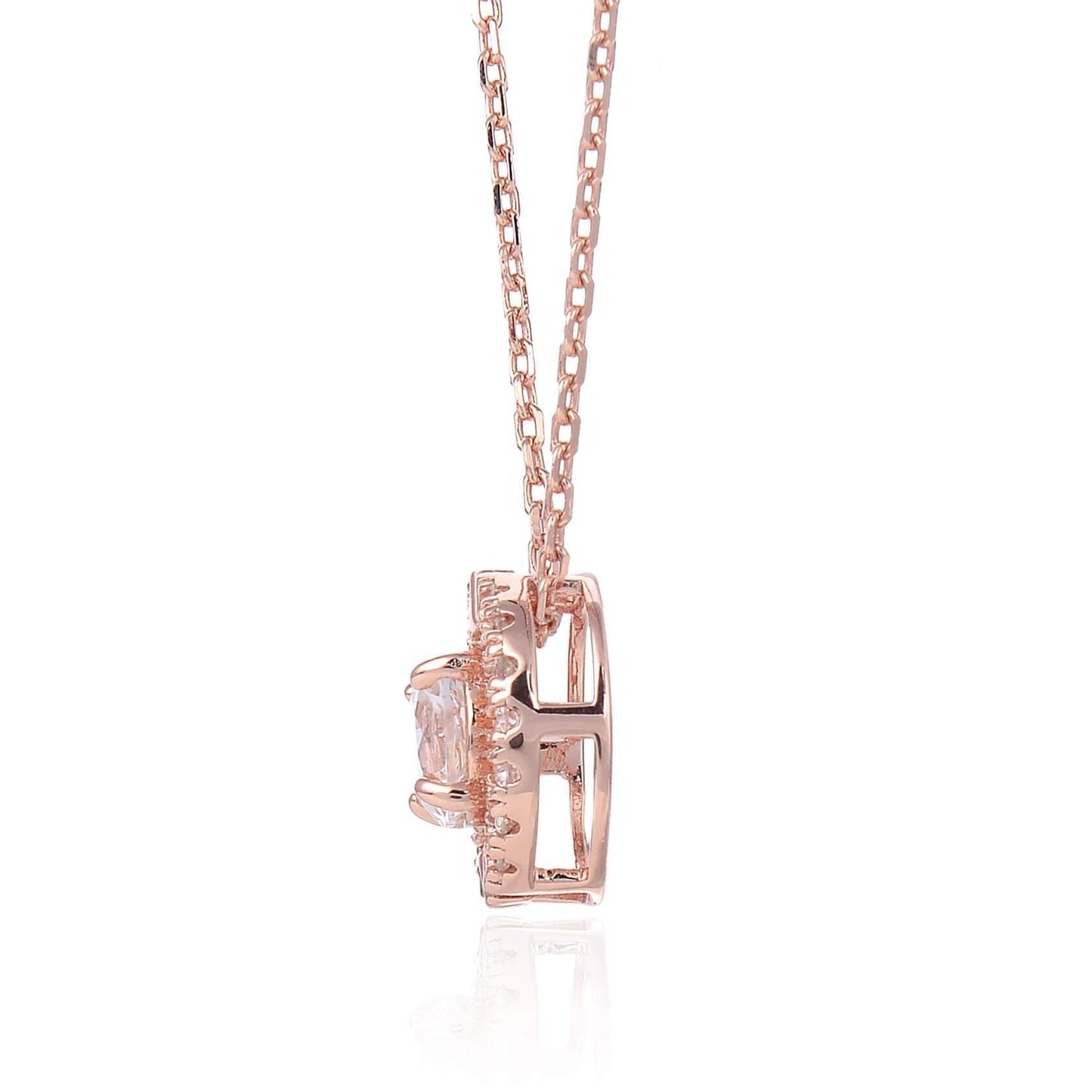 1.30 Ct Round White Topaz Prong Rose Gold Plated Silver Pendant Necklace