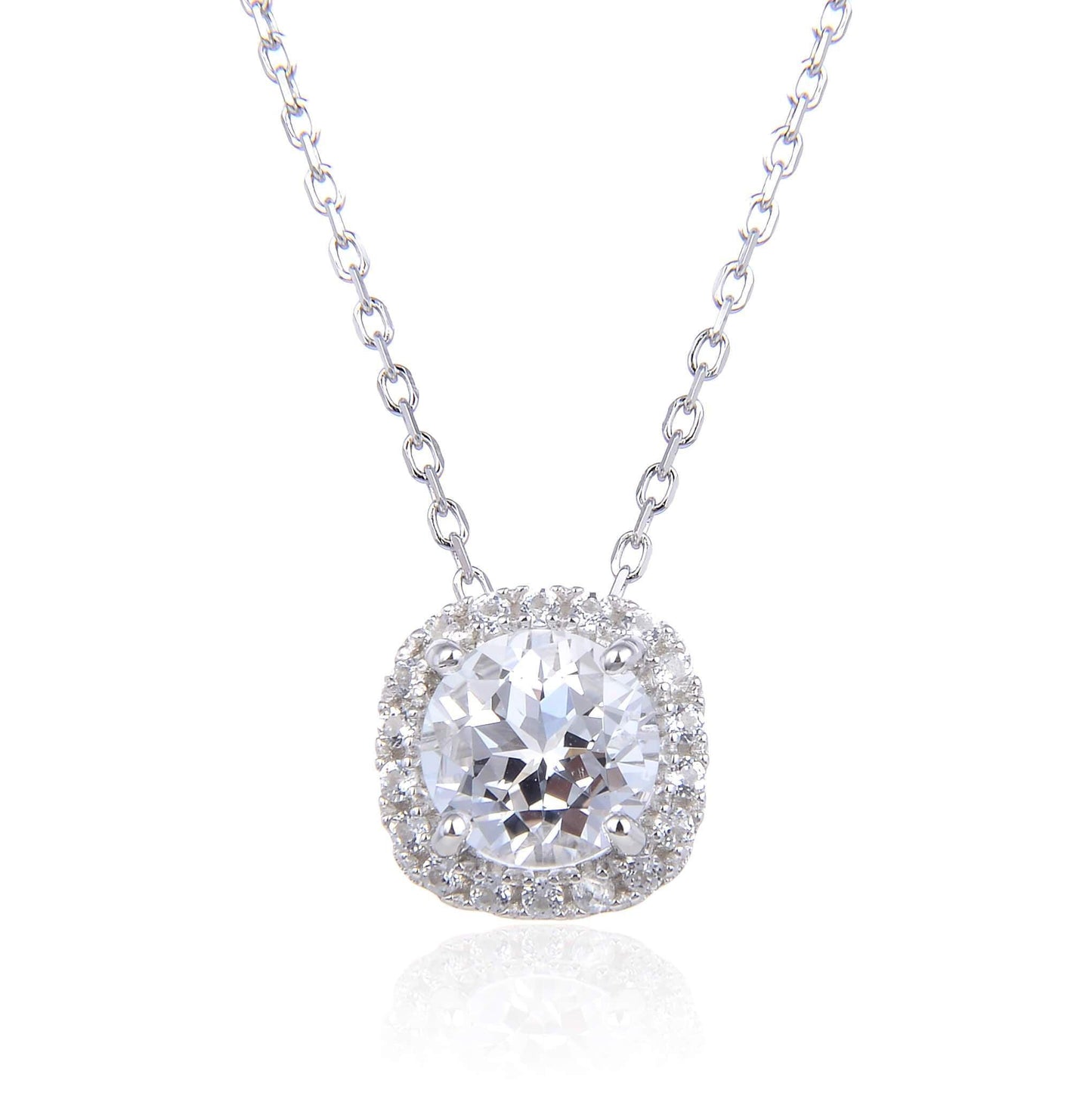 White Topaz Halo Necklace