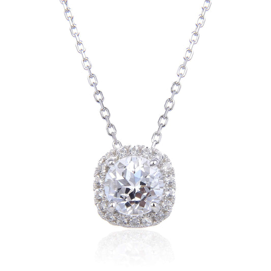 White Topaz Halo Necklace