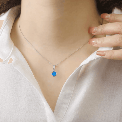 Blue Opal Teardrop Pendant Necklace