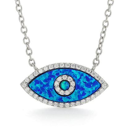 Marquise Blue Opal Evil Eye Necklace