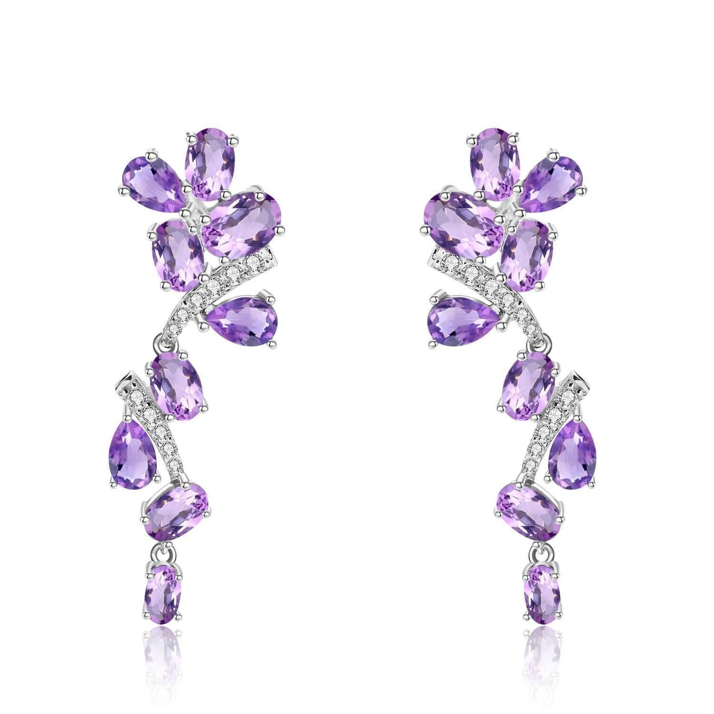 Natural Amethyst Leaf Dangling Earrings