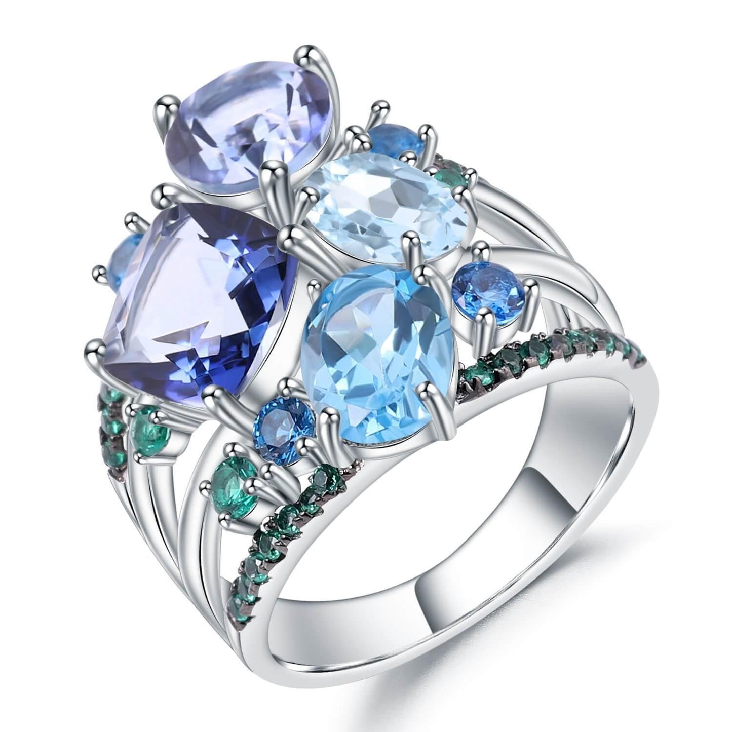 Mystic Quartz and Blue Topaz Statement Ring