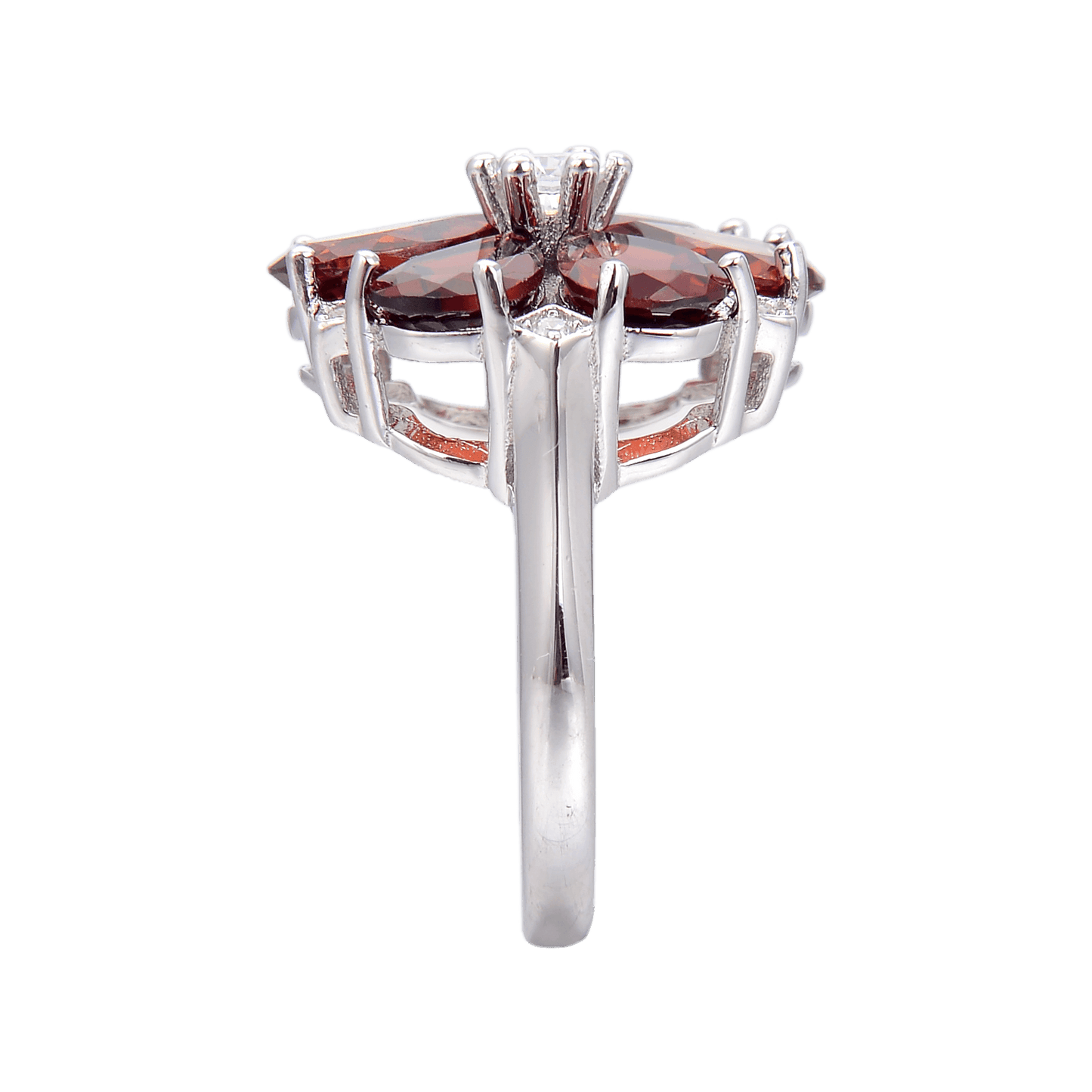 2.44 Ct Pear Red Garnet and Cubic Zirconia Prong Silver Flower Ring