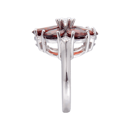 2.44 Ct Pear Red Garnet and Cubic Zirconia Prong Silver Flower Ring