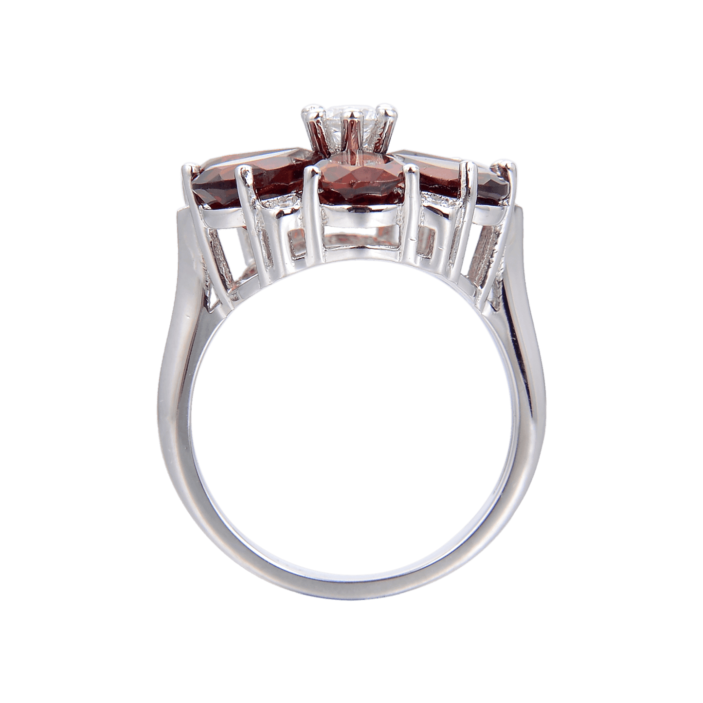 2.44 Ct Pear Red Garnet and Cubic Zirconia Prong Silver Flower Ring
