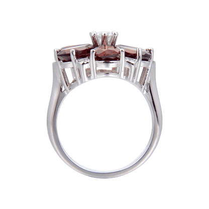 2.44 Ct Pear Red Garnet and Cubic Zirconia Prong Silver Flower Ring