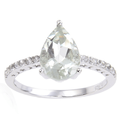 0.35 Ct Pear Green Amethyst Prong Silver Pave Solitaire Ring