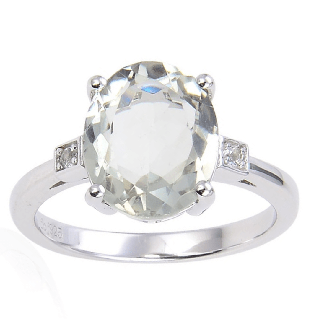 1.44 Ct Oval Green Amethyst Prong Silver Chunky Engagement Ring